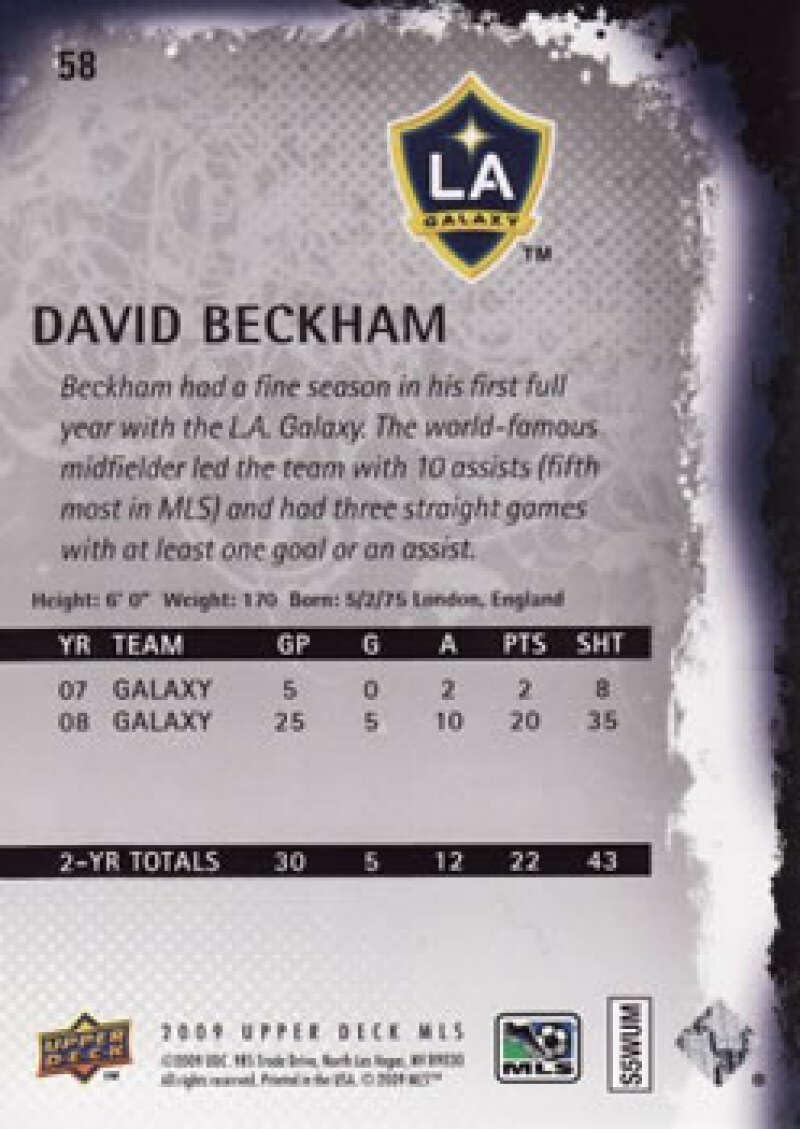 2009 Upper Deck MLS #58 David Beckham Los Angeles Galaxy Official Major League Soccer Card in Raw (NM or Better) Condition