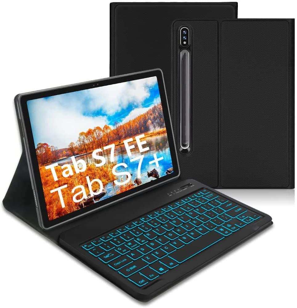 ProElite Keyboard case for Samsung Galaxy Tab S8 Plus/S7 Plus/S7 FE 12.4", Magnetic Detachable Wireless Bluetooth Keyboard Built-in 7-Colors Backlit, (Black)-image-44