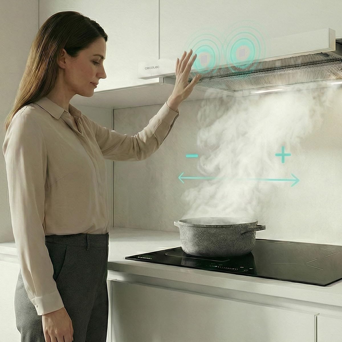 Cecotec Bolero Flux Teleskop-Dunstabzugshaube 60cm 606,4 m³/h Energieklasse A++ Bewegungssteuerung Booster