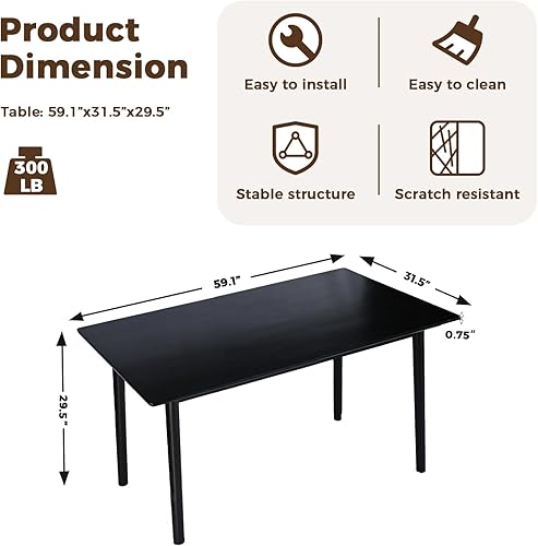 Miniatura 2 de DELAVIN Mesa de comedor grande de madera maciza de 59 pulgadas para 4-6 personas, mesa de comedor moderna de roble moderno de mediados de siglo,