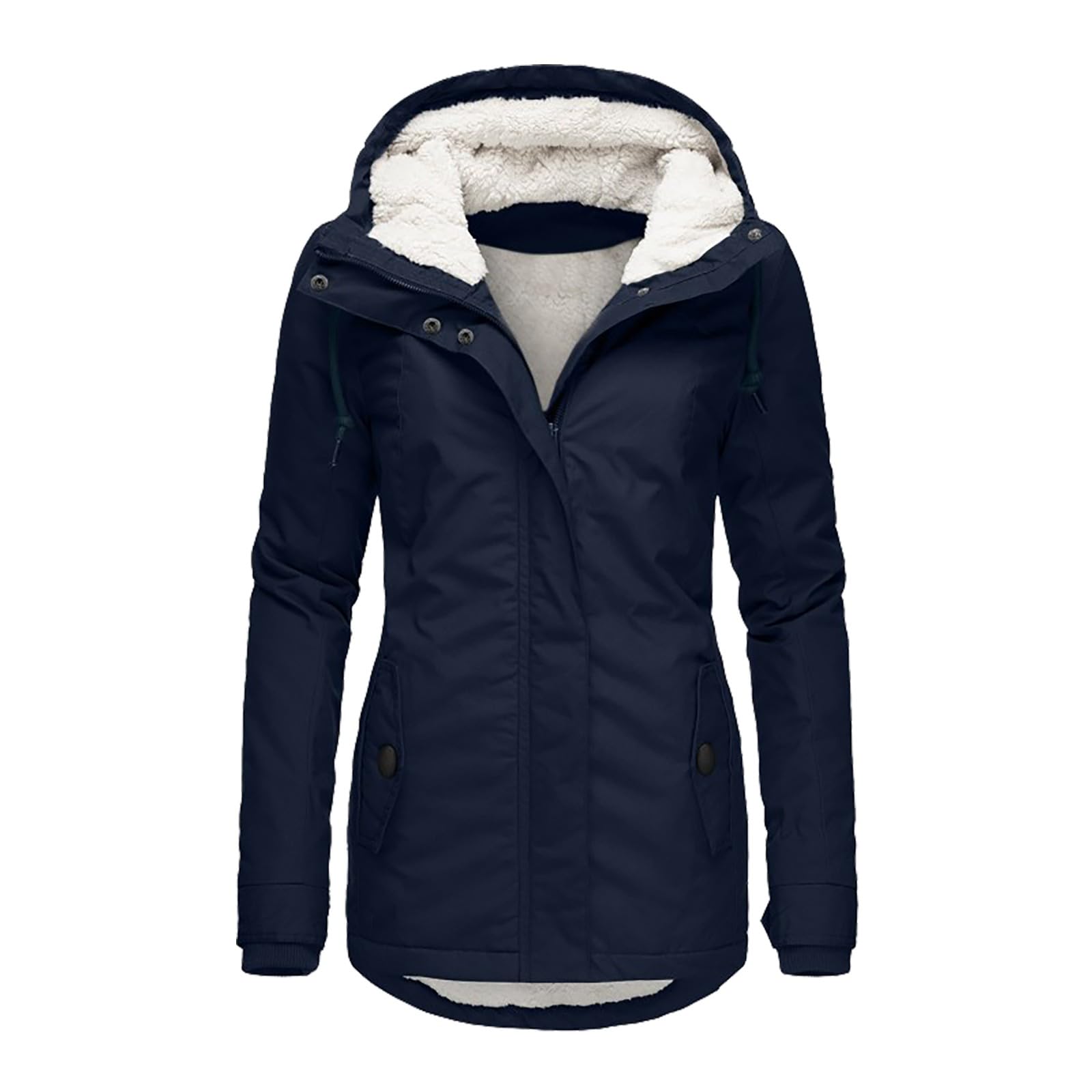 TEPTDirio Winter Coats for Women UK Women Plus Size Winter Overcoat Women's Jacket Thick Outwear Plush Lined Hooded Coat Warm Trench Women's Coat Sweater for Petite Women (Navy-B, M)