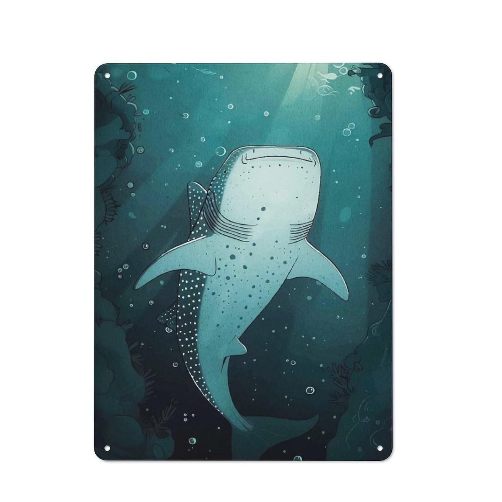 Junmoney Whale Shark In Ocean Metal Wall Sign 40X30cm Featuring For Pub Or Café, For Pub Decor Enthusiasts, For Retro Home Interiors