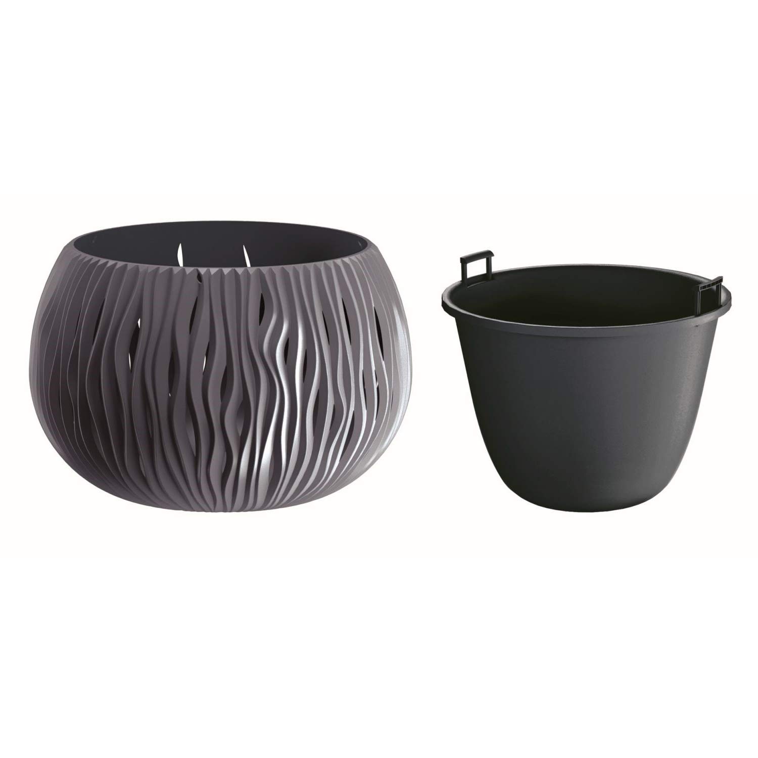 WELL HOME MOBILIARIO & DECORACIÓN Pack 3 macetas Bowl Sandy de plástico con depósito en Color Antracita, tamaño Set M