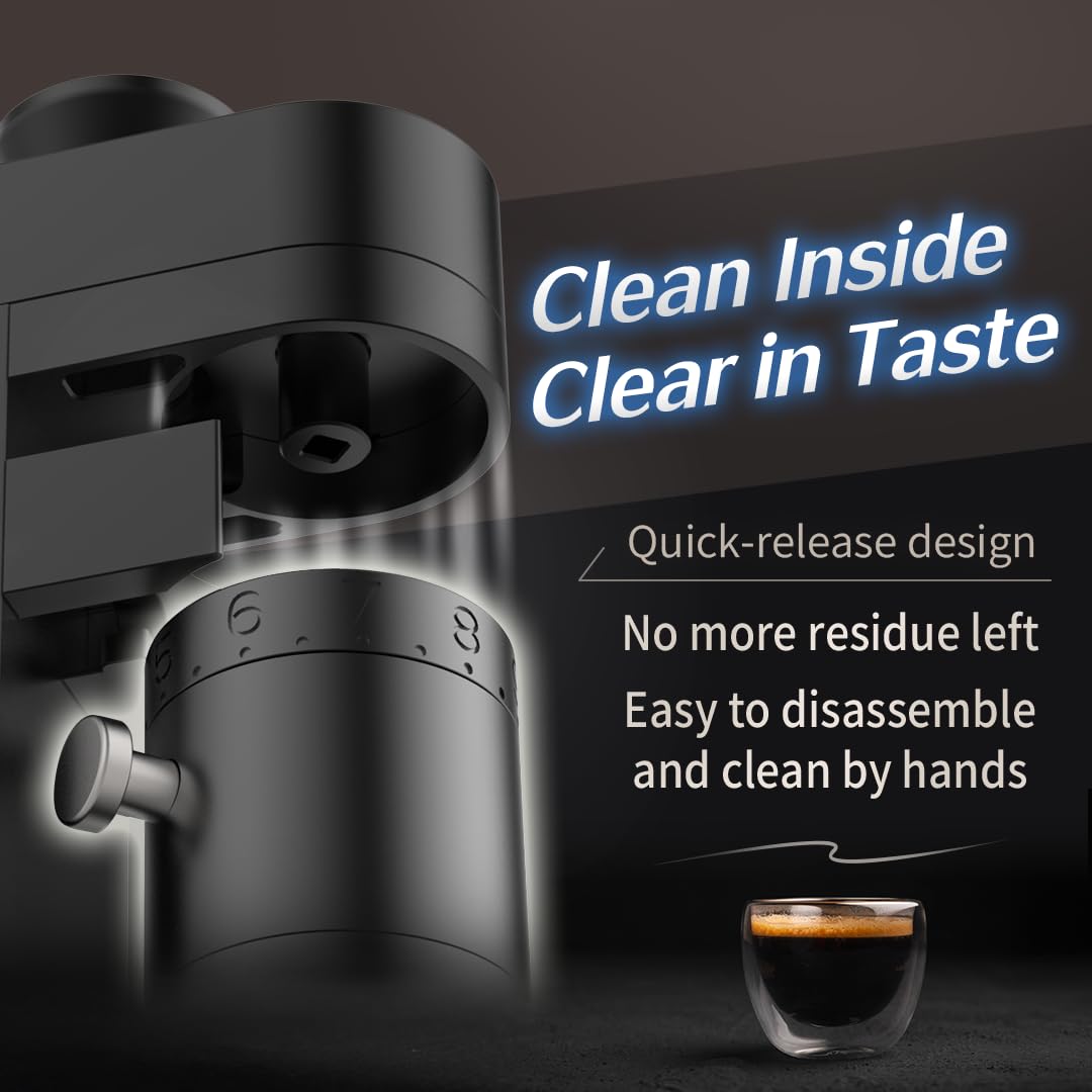 A5Molinillo de café eléctrico de muelas,versión con batería,negro | Recargable por USB, con muelas cónicas de acero inoxidable de 53 mm, para espresso y café de filtro