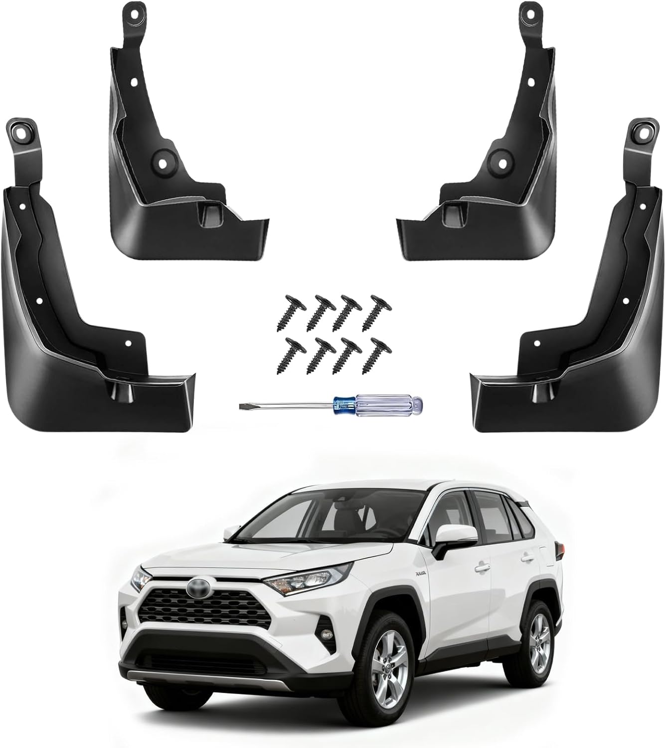 No Drill Mud Flaps for 2019-2025 Toyota Rav4, Heavy Duty Front & Rear Splash Guards Set for LE/XLE/Premiun/SE/XSE/Limited/Prime & Hybrid,OEM-Style Mud Guards,Not Fit Adventure/TRD Off-Road/Woodland