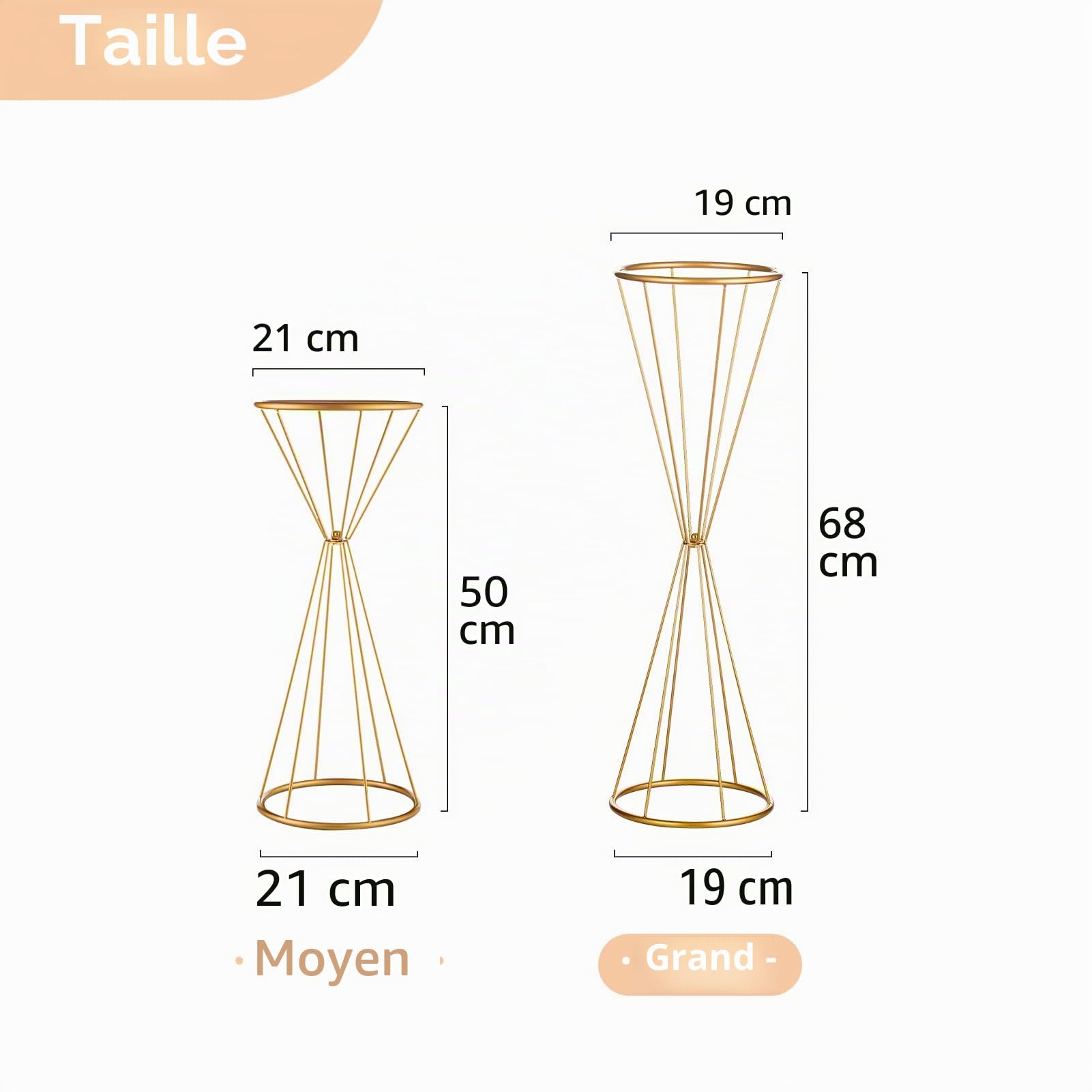 NUPTIO Centre de Table Vase Or: 68cm Haut, Metal, pour Mariage, 2 Pièces | Trompette Forme, Coupe Amincissante, pour Support Fleur, Noel, Anniversaire, Ceremonie