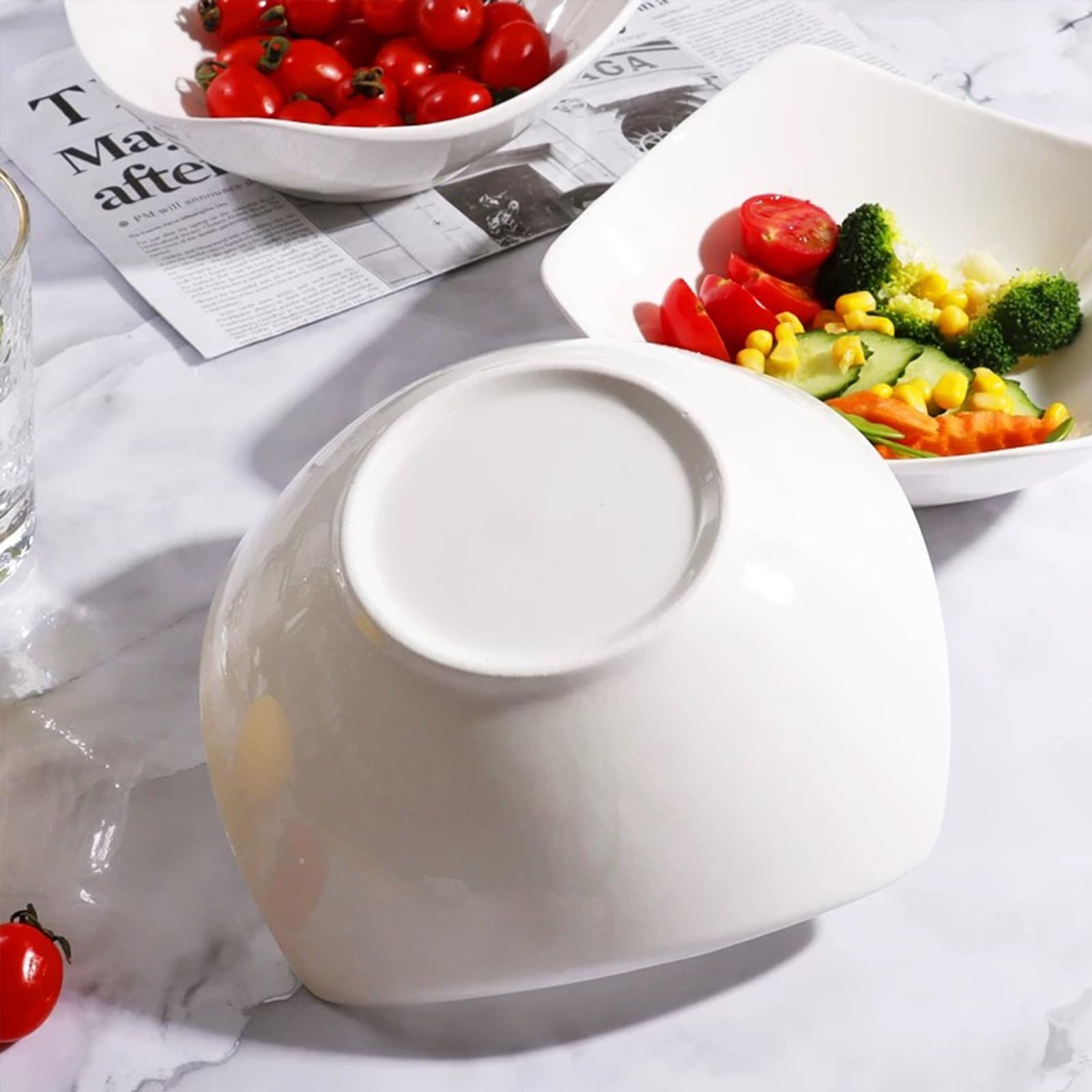 Set di 4 ciotole per insalata TuYines, set di ciotole in porcellana per insalata, bianco, per pasta, piatto profondo per spaghetti, ciotola per cereali adatta al microonde, ciotola da portata per