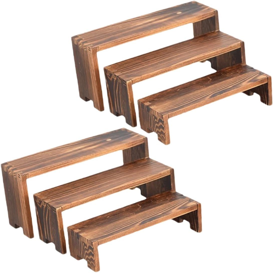 2 Sets Wooden Dessert Stand Makeup Organizer Flower Pot Holder 3 Tiered Jewelry Display Shelf Figurines Riser For Kitchen Living Room And Party Use Elegant Minimalist Design