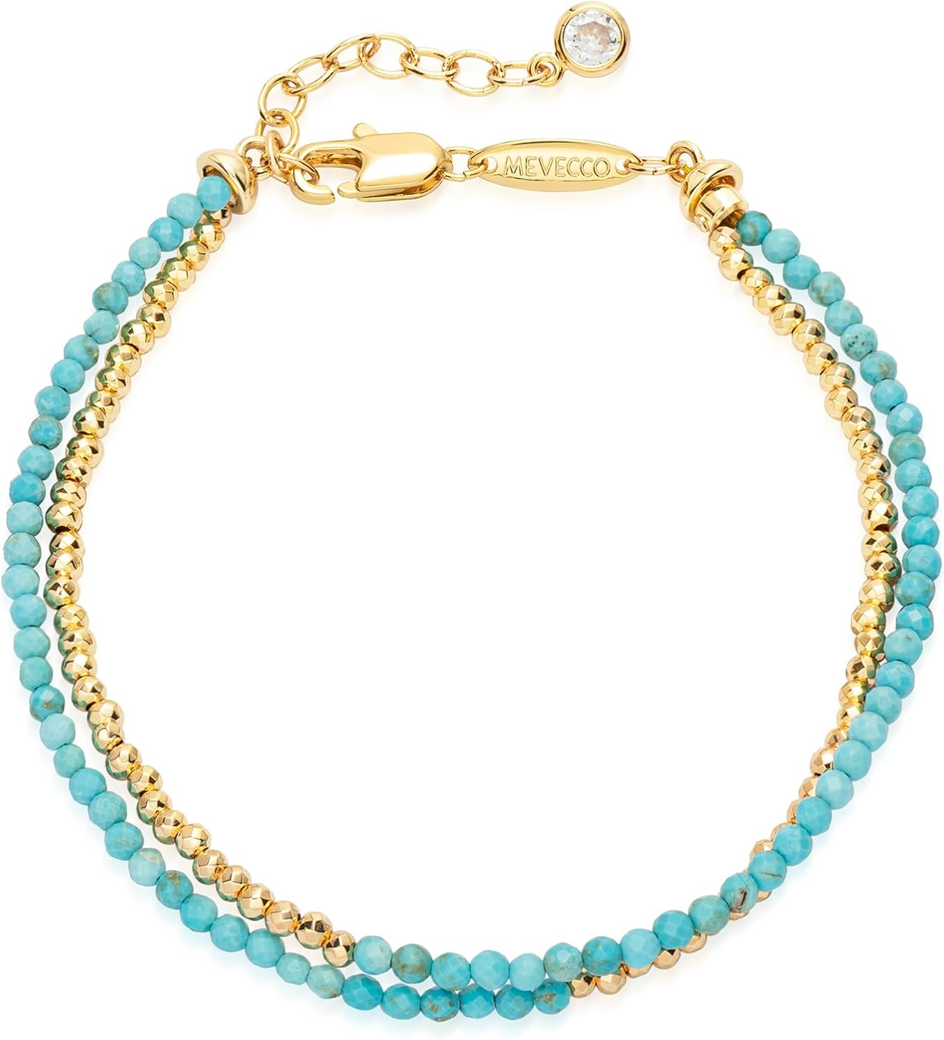 MEVECCO Bead Bracelet for Women Layered Stone Mixed Bracelets 18K Gold Plated Handmade Custom Beaded Charm Chain Bracelet Stack Jewelry Gifts