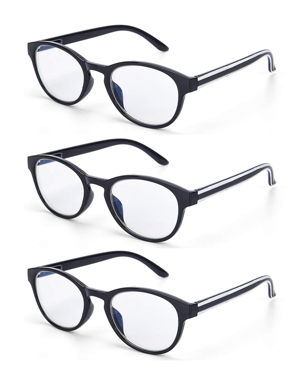LANLANG 3-Pack Blue Light Blocking Reading Glasses 1.5 for Women Anti Eyestrain Anti UV with black and round frame including 0-3.5 diopters L-L009-3BLA +1.5