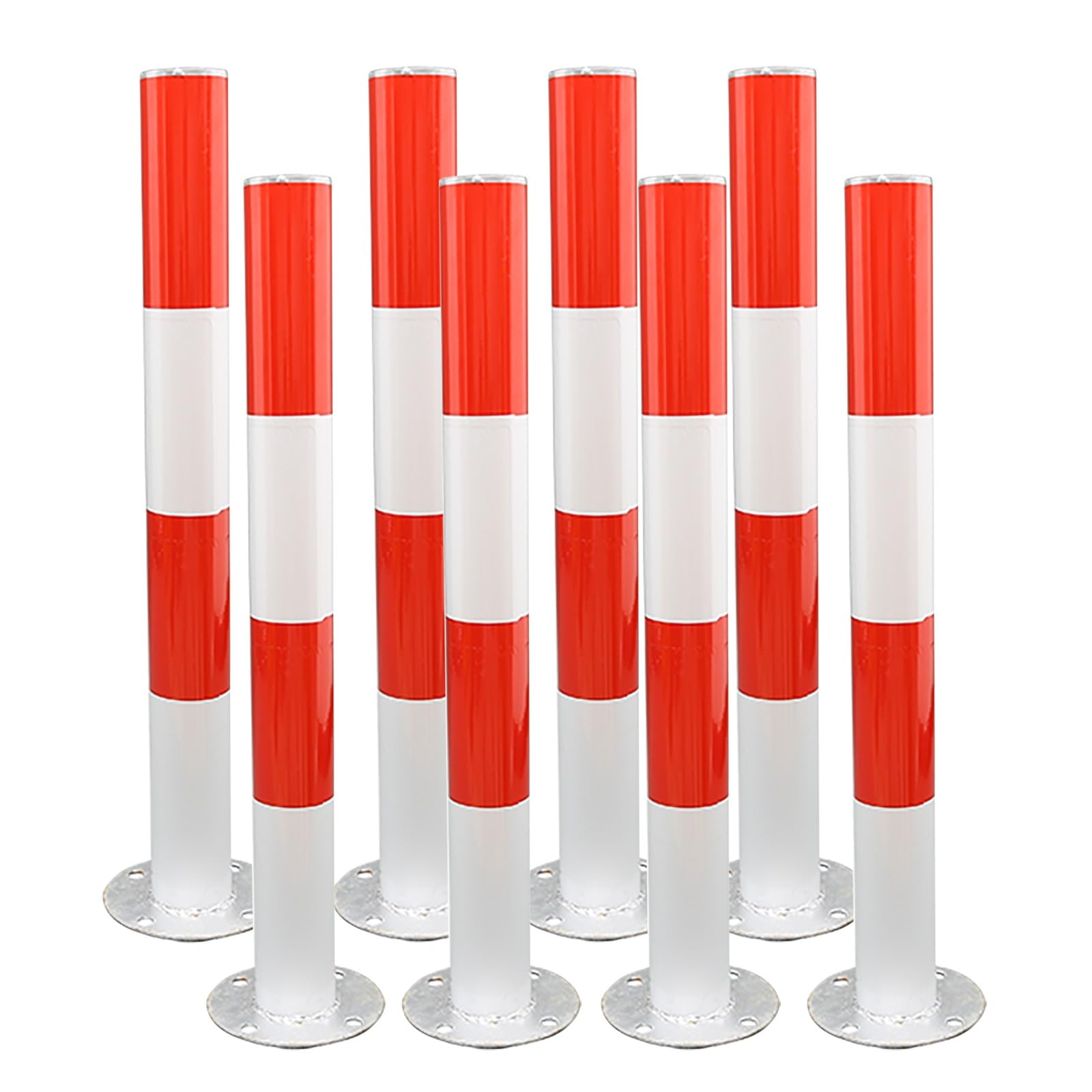 SGKOMN High Visibility Metal Safety Bollards with Reflective Strips - Traffic Barrier Posts for Driveways, Parking Lots, and Sensitive Areas, 8pcs-Red-750mm/29.5in