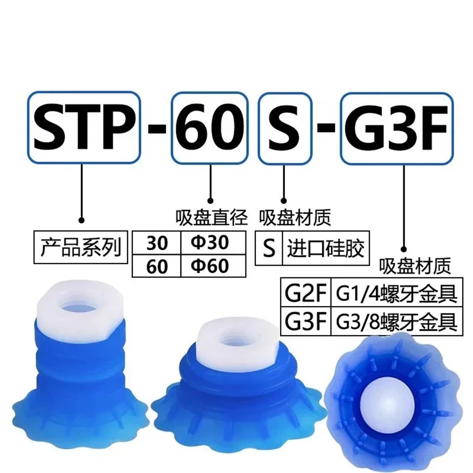 Vakuumsauger STP35 STP60 Silikon-Manipulator-Zubehör, Saugdüse, pneumatischer Becher, 10 Stück(STP60-G3F)