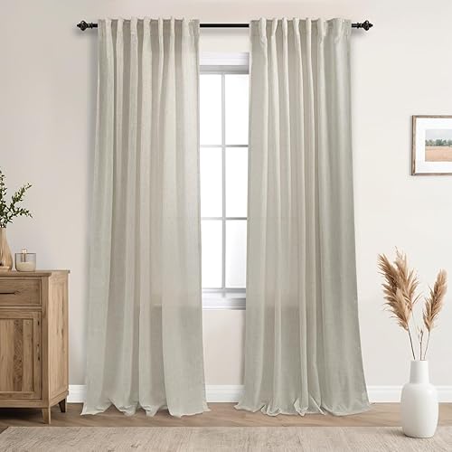 Miniatura 79 de Mrs.Naturall Cortinas transparentes verde esmeralda oscuro, cortinas de lino verde bosque para sala de estar, 63 pulgadas de largo, cortinas verdes