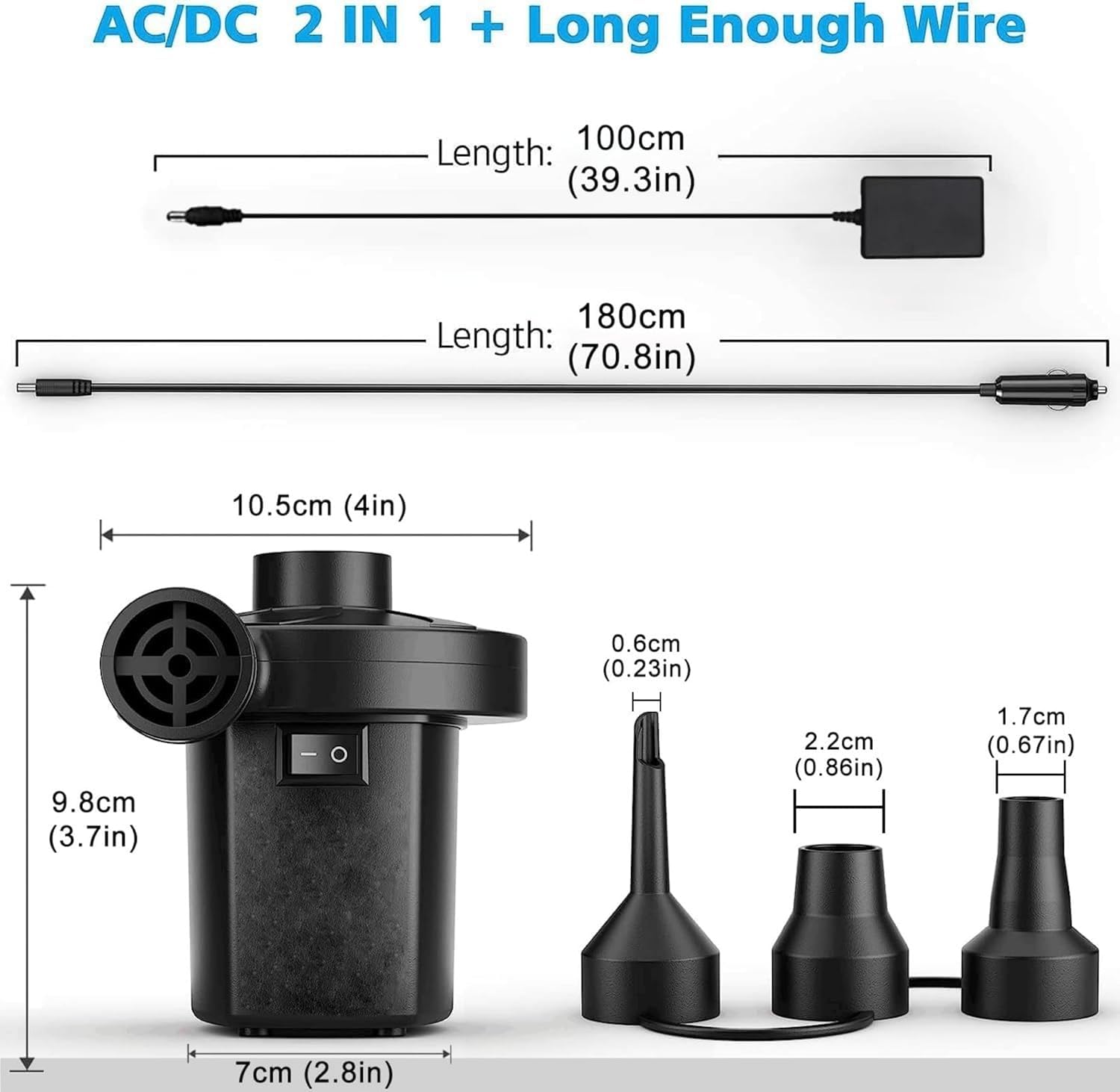 NOAEOU Air Pump, Electric pump Quick-Fill Electric Air Pump With 3 Nozzles, air pump for inflatable Convenient Inflator Deflator For Inflatables, Air Mattress,Pool