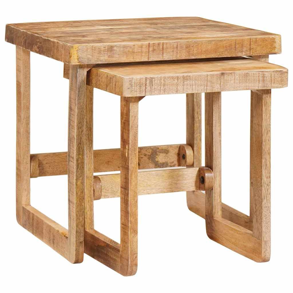 SXZenSpace Nesting Tables 2 pcs Set Solid Mango Wood Coffee Side 46x46x45 cm Brown Stackable Small Living Room Bedroom Sofa End