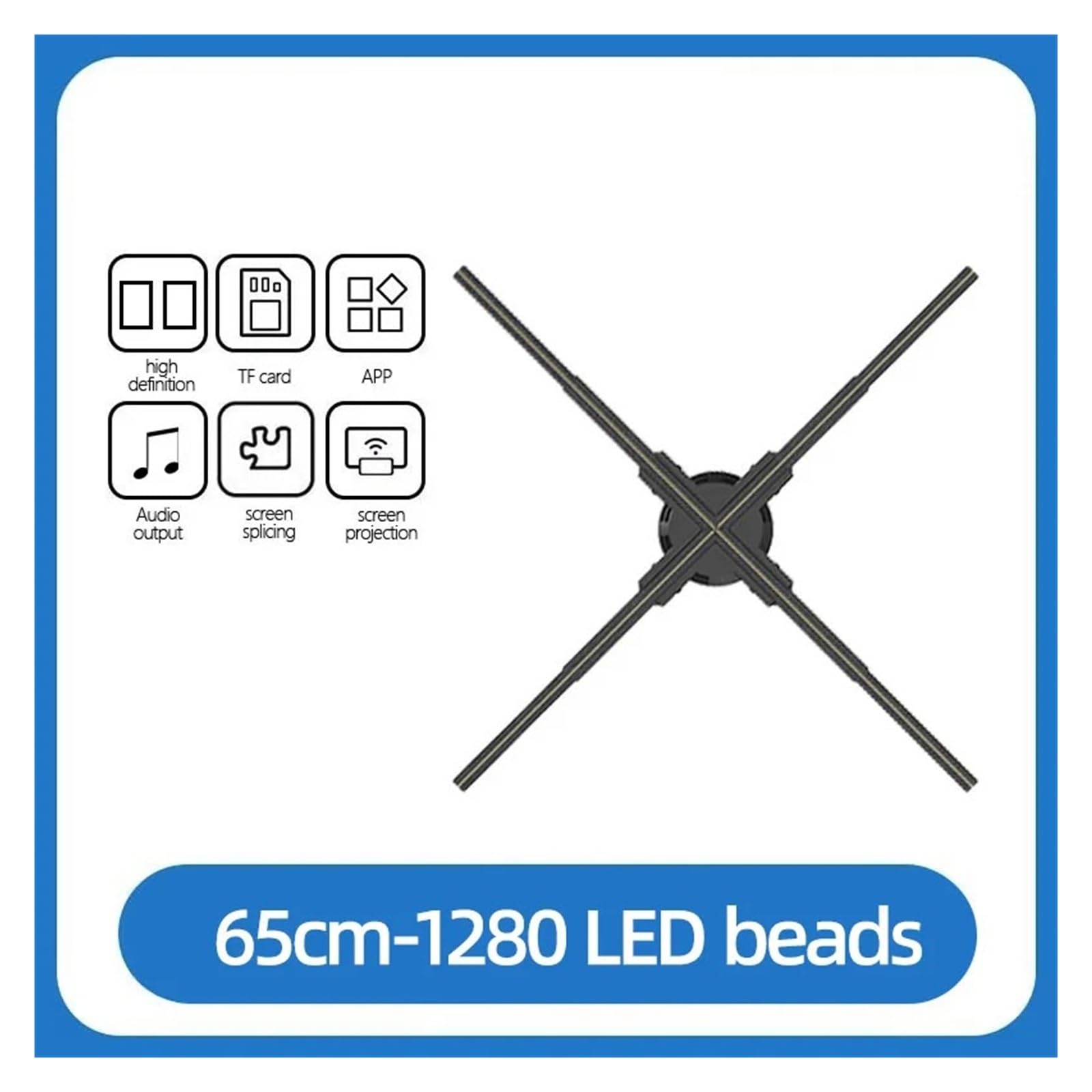 Ventilatore con ologramma 3D, Ologramma 3D Ventilador Fan Display pubblicitario Luces Led Light Sign Lettore olografico(D-65Ucm 1280LED)