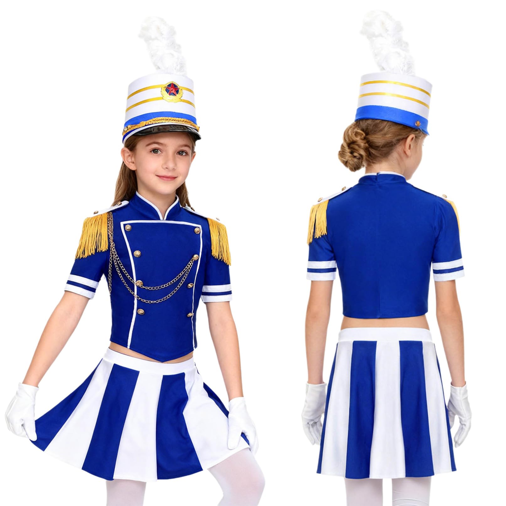 TiaoBug Niña Conjuntos Uniformes Batería Traje De Banda De Música Infantil Azul 9-10 años