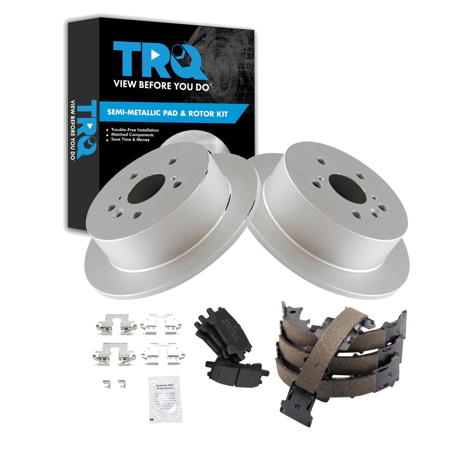 TRQ Rear Brake Pad and Rotor Set Semi Metallic G Coated Rotors Compatible with 2004-2009 Lexus RX330 RX350 RX400h 2004-2007 Toyota Highlander