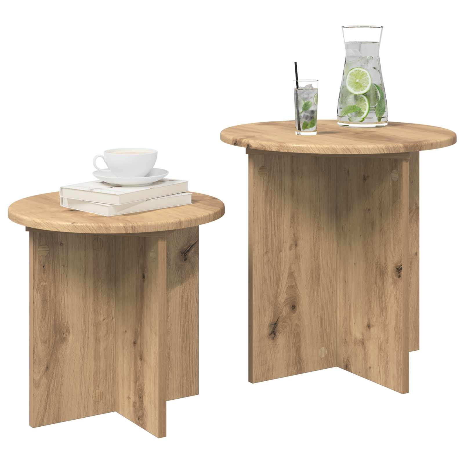 vidaXL Conjunto de mesas auxiliares 2 uds. Roble Artisan Ø 45 x 45 cm