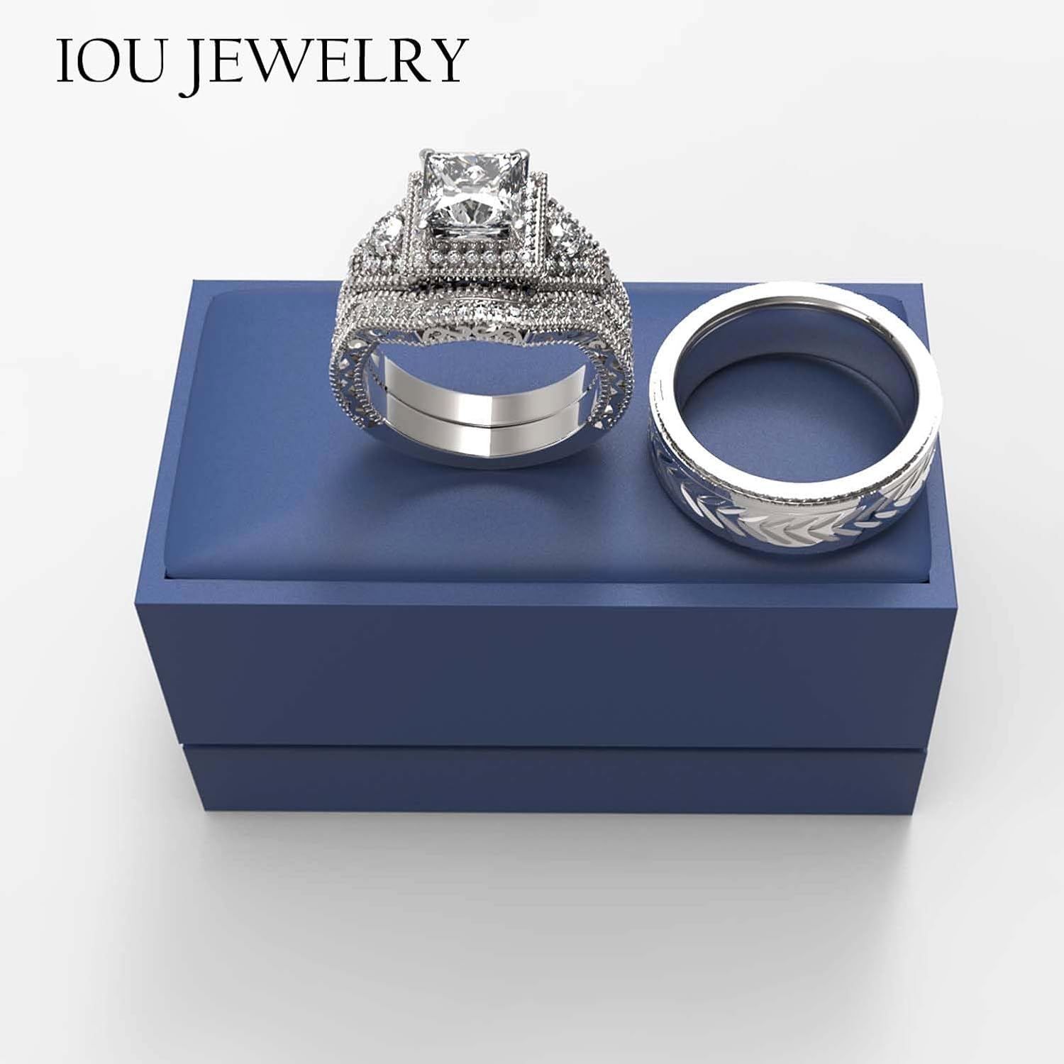 3pc Couples Wedding Ring Sets His And Hers Women Sterling Silve Moissanite and men Wedding Bands