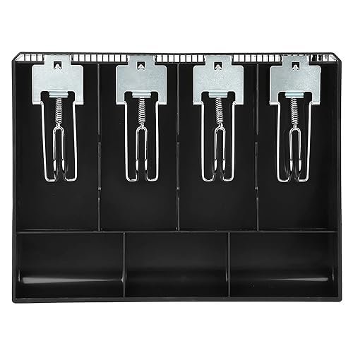 Miniatura 5 de Bandeja de repuesto para caja registradora de efectivo con clip de metal, cuatro cajas, conveniente de usar (negro)