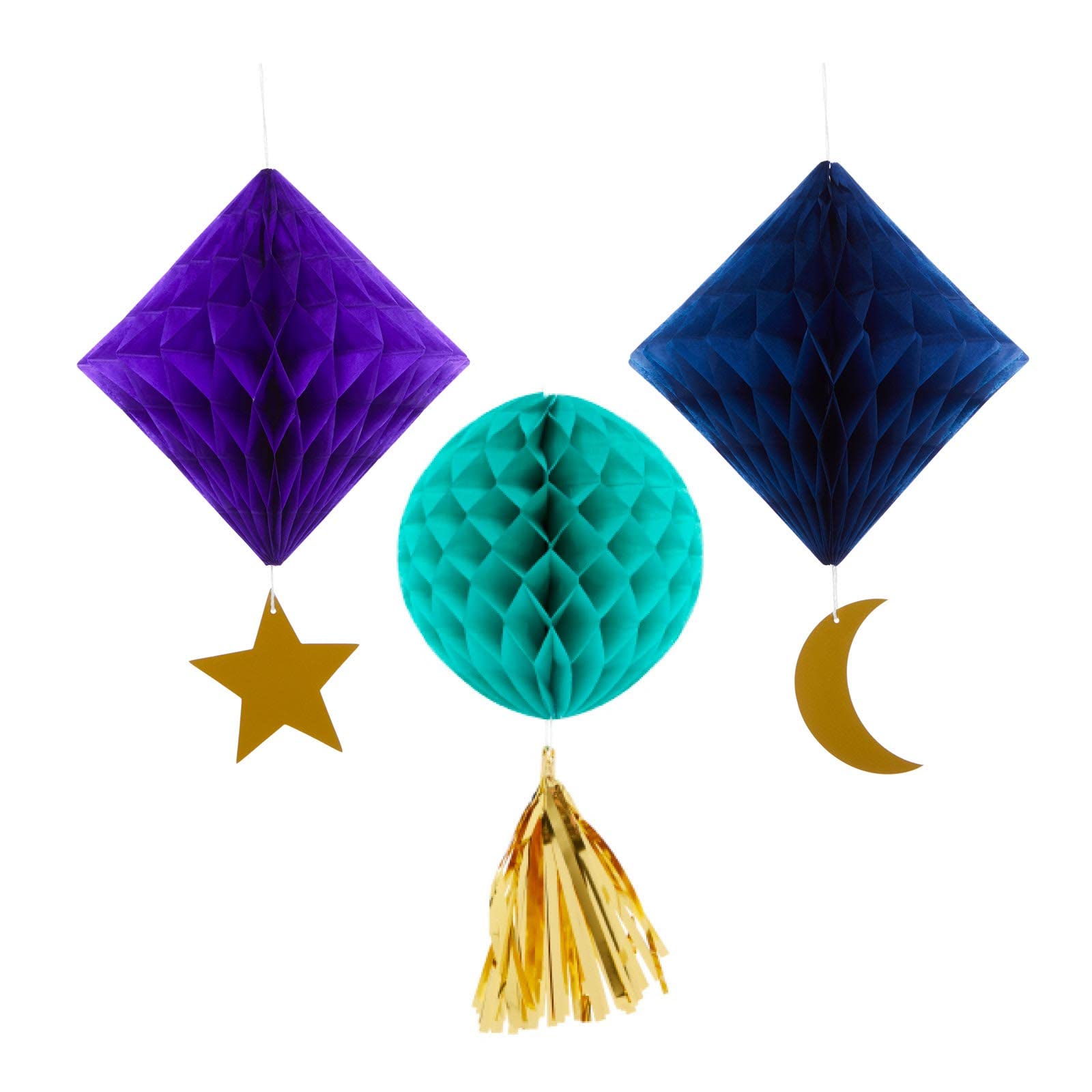 Amscan 9914181 - Opulent Eid Honeycomb Hanging Decorations - 3 Pack, Purple