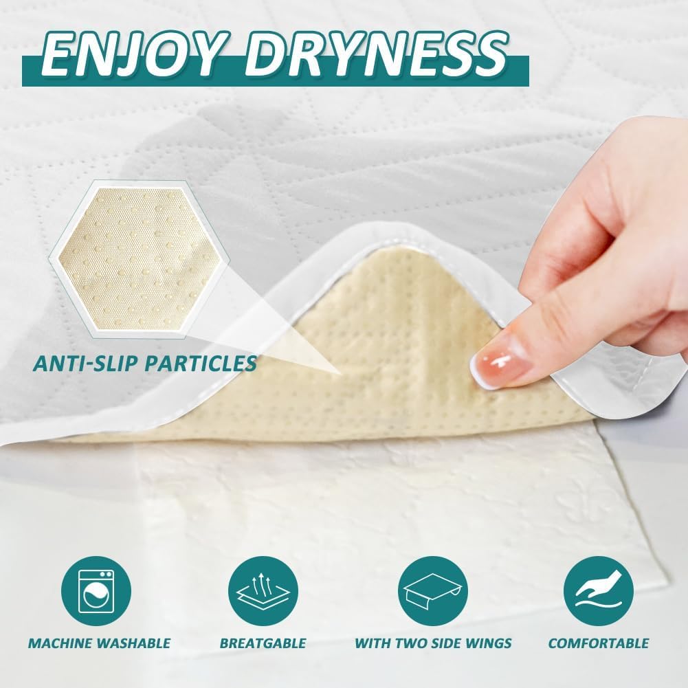 DUJUIKE AlèSes Lavables pour Incontinence avec Ailes, ProtèGe-Matelas ImperméAble, Drap Absorbant RéUtilisable pour Incontinence Et Pipi Au Lit, Dessous AntidéRapant (Blanc, 2pcs(85×90cm))
