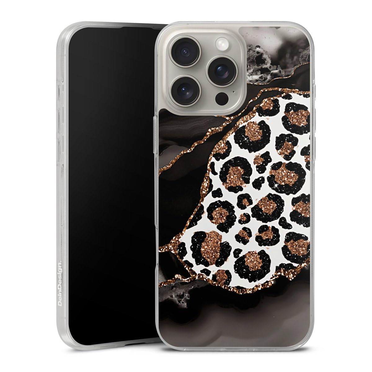 Coque iPhone 16 Pro Max paillettes or et cuivre look léopard - 2