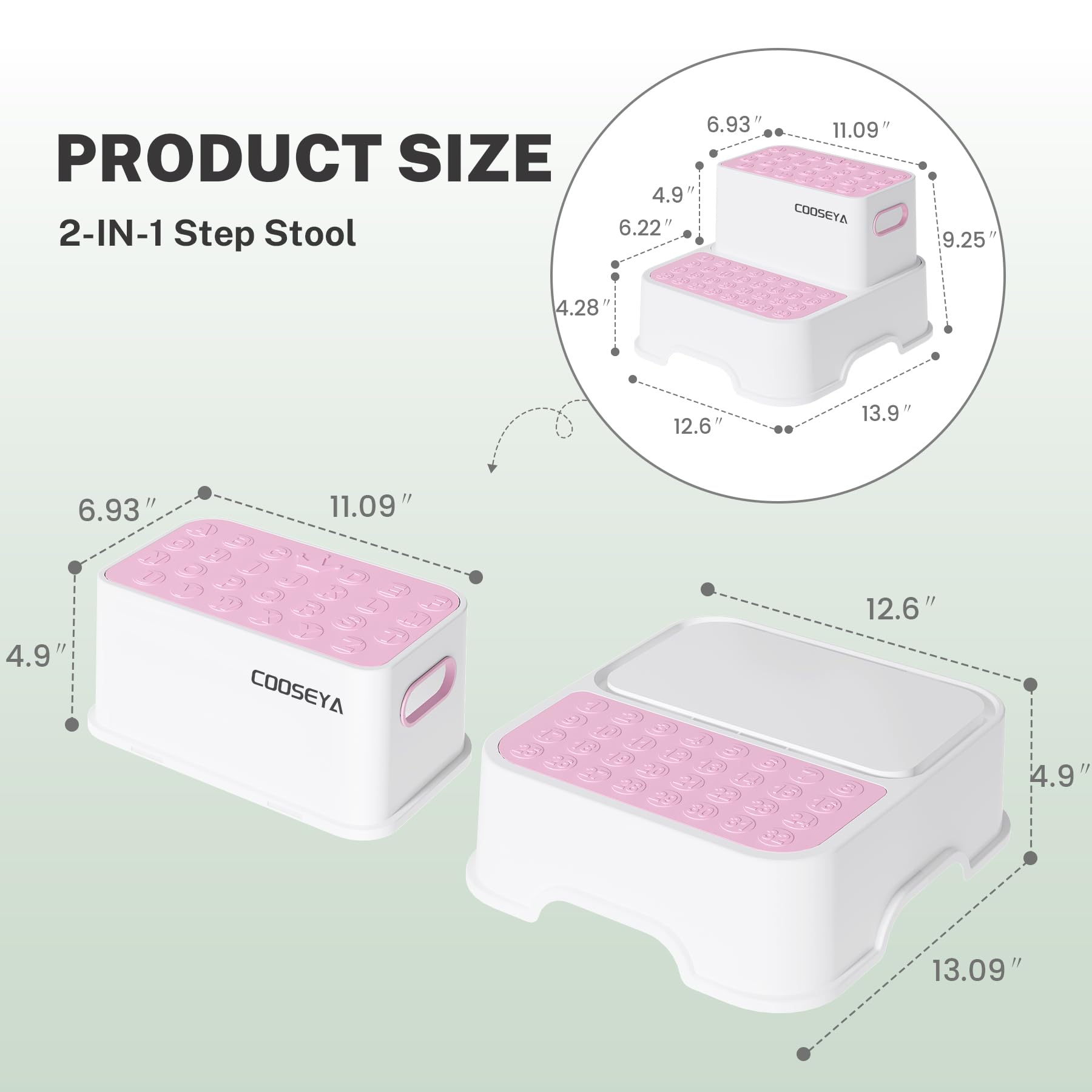 COOSEYA Sgabello a 2 gradini per bambini, sgabello per lavandino del bagno, sgabello doppio antiscivolo per il bagno dei più piccoli, sgabello multifunzionale per bambini, per addestramento al vasino