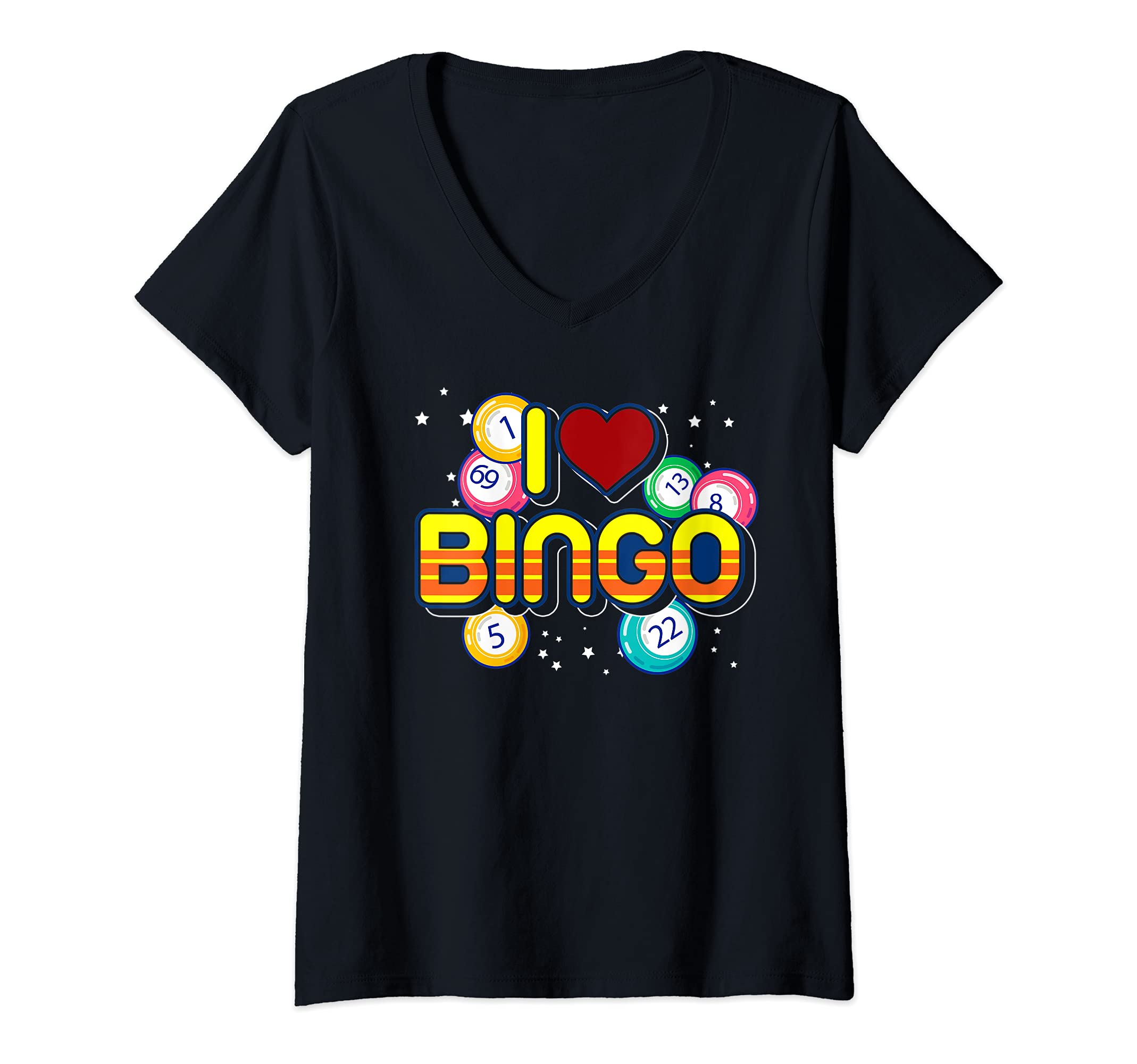 Womens Lucky Gambling Bingo Player Bingo Caller Gift I Love Bingo V-Neck T-Shirt