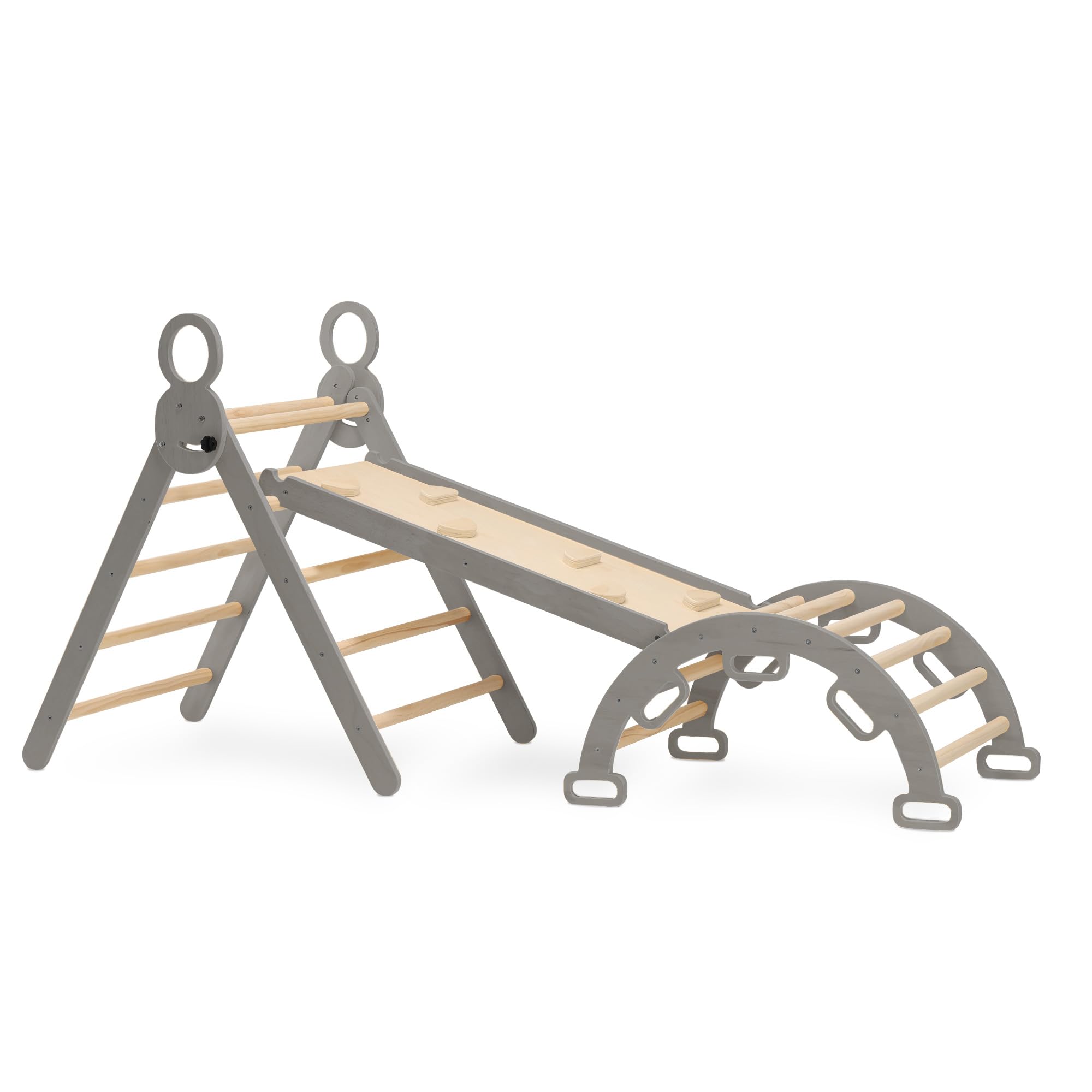 Deryan 7-in-1 Montessori Climbing Triangle with Slide & Climbing Arch - Foldable - Climbing Arch with Slide, Ladder & Play Arch - Wooden Climbing Foldable Toy for Toddlers 3-8 Years - Wood/Grey — image 1