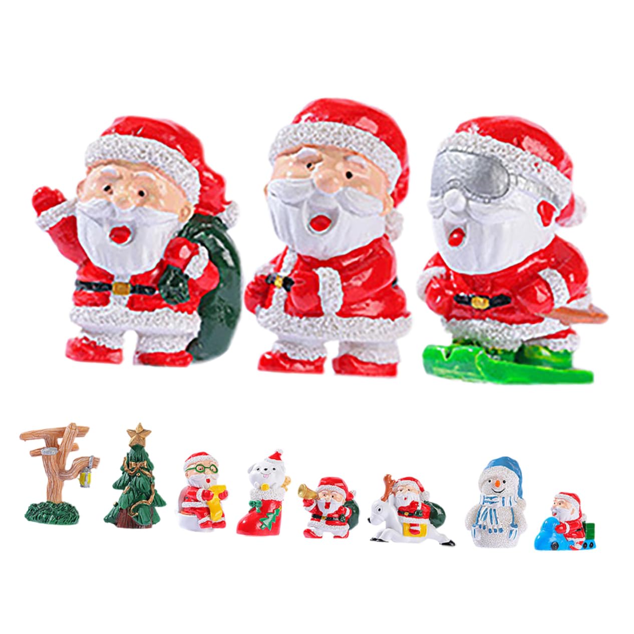 GLEAVI 11 Piezas De Adornos Navideños De Ciervos Miniaturas De Renos Figuras De Papá Noel Figuras De Jardín De Hadas Figuras De Navidad Figuras De Renos Muñecos De Nieve Casas