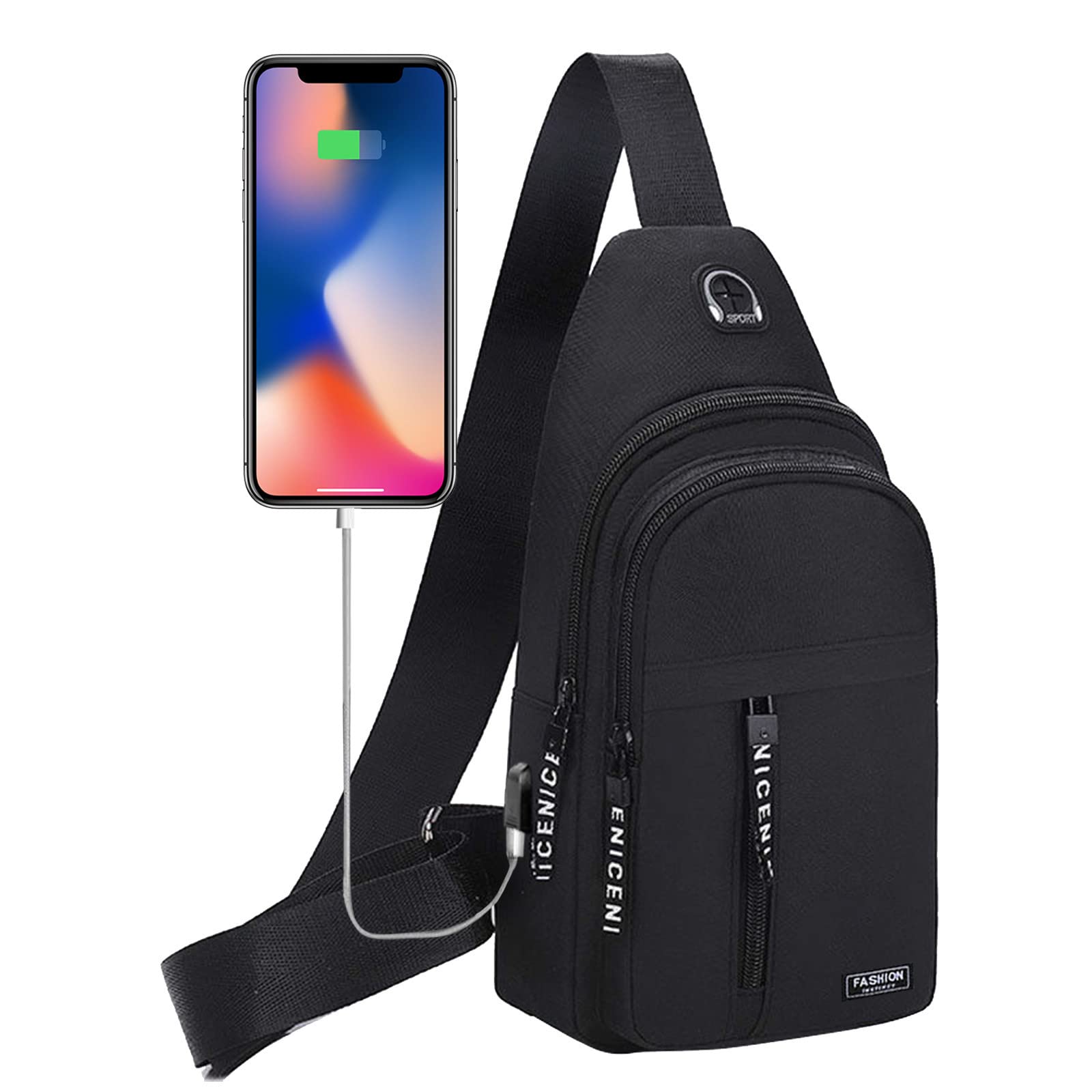 Crossbody Sling Bag for Women Men, Waterproof Sling Bag with USB Charging Port, Multipurpose Crossbody Chest Travel Bag