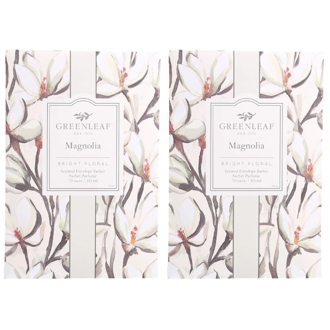 GREENLEAF -2 pack of Magnolia- Scented Sachet Bag, Drawer Fragrance Wardrobe Air Room Freshener for Living Room Bedroom Bathroom Laundry Basket Radiator or Car, Magnolia and Lemon