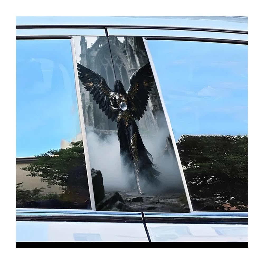 Decorative Items 2pcs Car Center Column Decal Black-Winged Angel Pattern Scratch Resistant Film