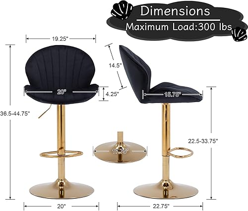 Miniatura 32 de Juego de 2 taburetes de bar giratorios modernos de terciopelo, de altura ajustable, sillas de bar con respaldo de concha, taburetes de isla de Cuero