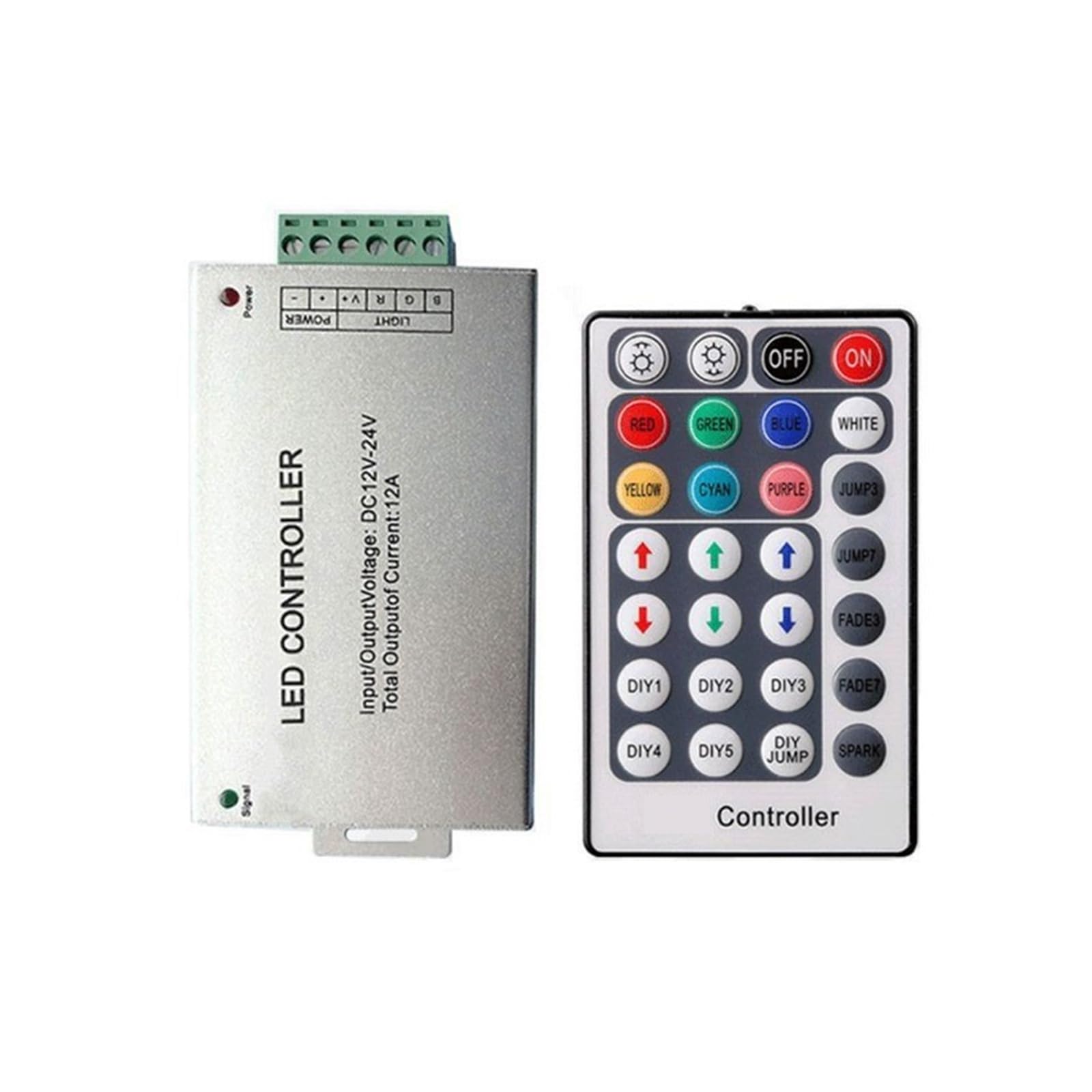 Controlador LED RGB WM-RF020A con control remoto de 44 botones y carcasa de aluminio duradera