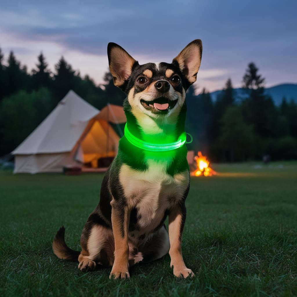 Collare per cani con LED riflettente, ricaricabile, luminoso, per animali domestici, per sicurezza notturna, ideale anche come collare per gatti illuminato (XS, verde)