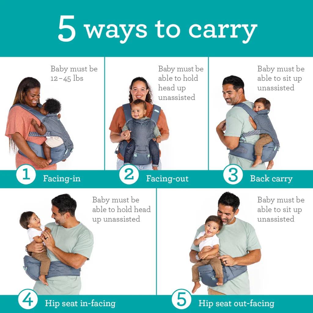 Infantino Hip Rider Plus 5-in-1 Hüftsitztrage für Säuglinge, grau