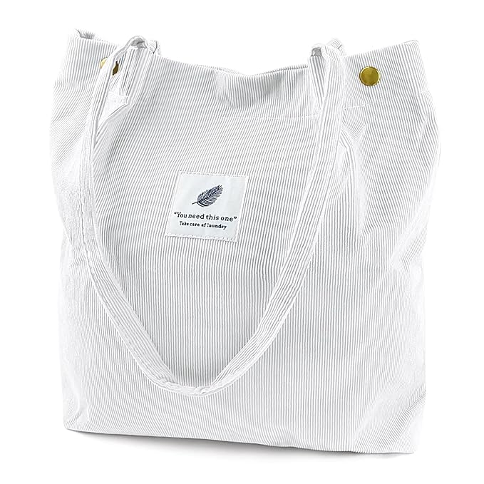 KC Mart Pack Of 1 Corduroy Tote Hand Bags For Women Large Capacity Shoulder Bag with Inner Pocket for School Work Shopping Travel Bag (White) (B0CPSR71T4) Amazon Price History, Amazon Price Tracker