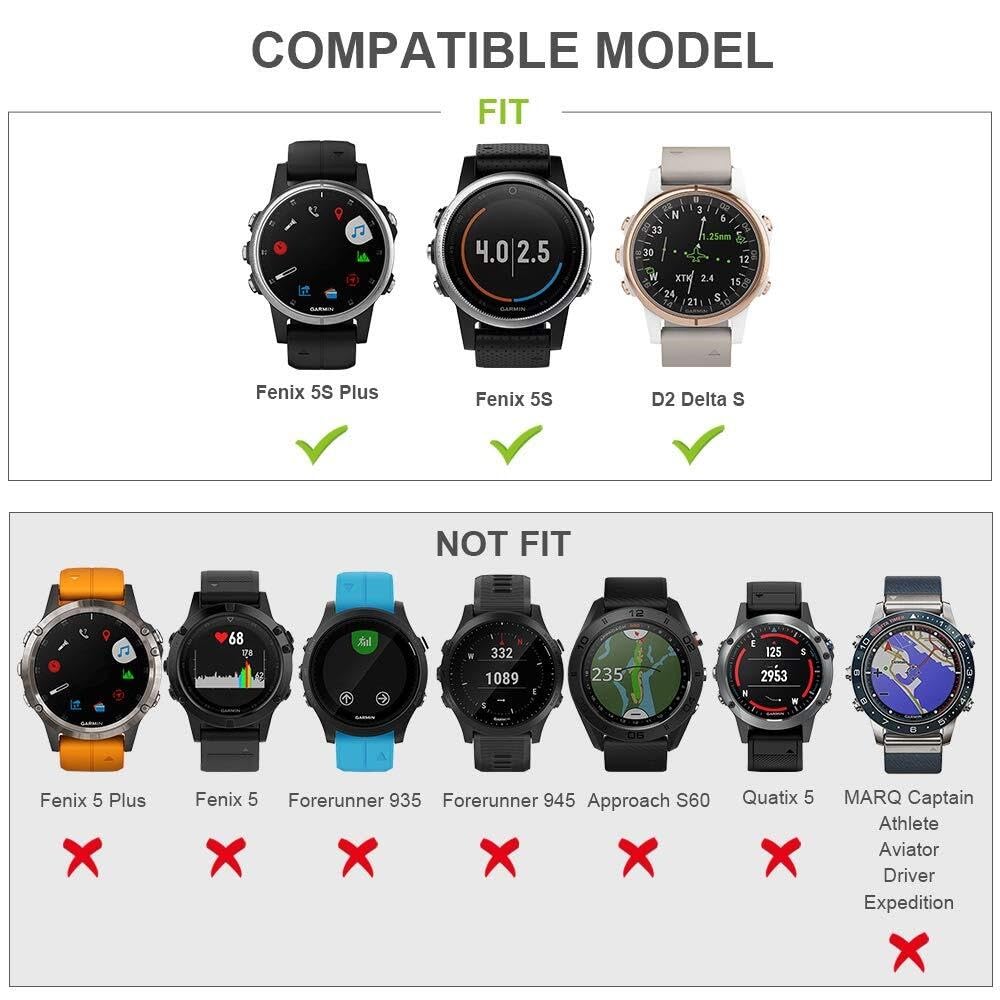 Do zegarków Fenix 5S / Fenix 6S 20 mm, łatwe dopasowanie, silikonowy pasek do zegarków, zamiennik do smartwatchy Fenix 7S / Fenix 5S Plus/Fenix 6S Pro/D2 Delta S
