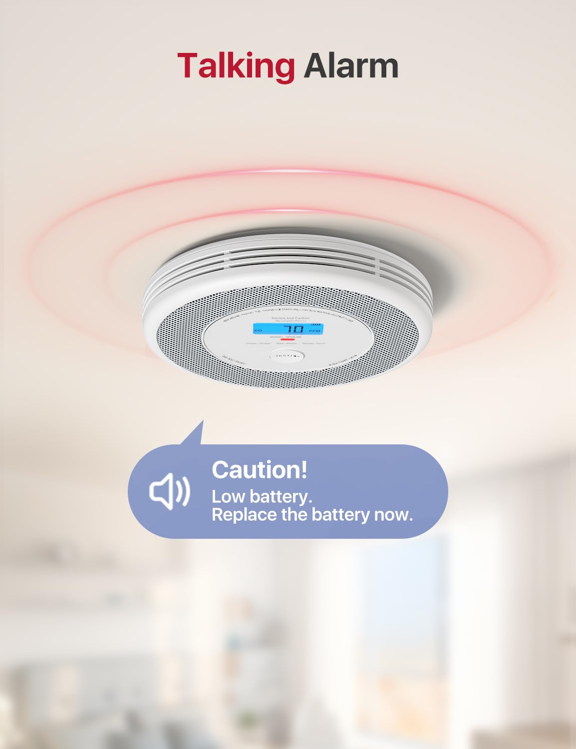 X-Sense Xp0A-SR Détecteur de fumée et de monoxyde de carbone pour sécurité incendie à la maison avec alertes vocales 30 mm Batterie remplaçable