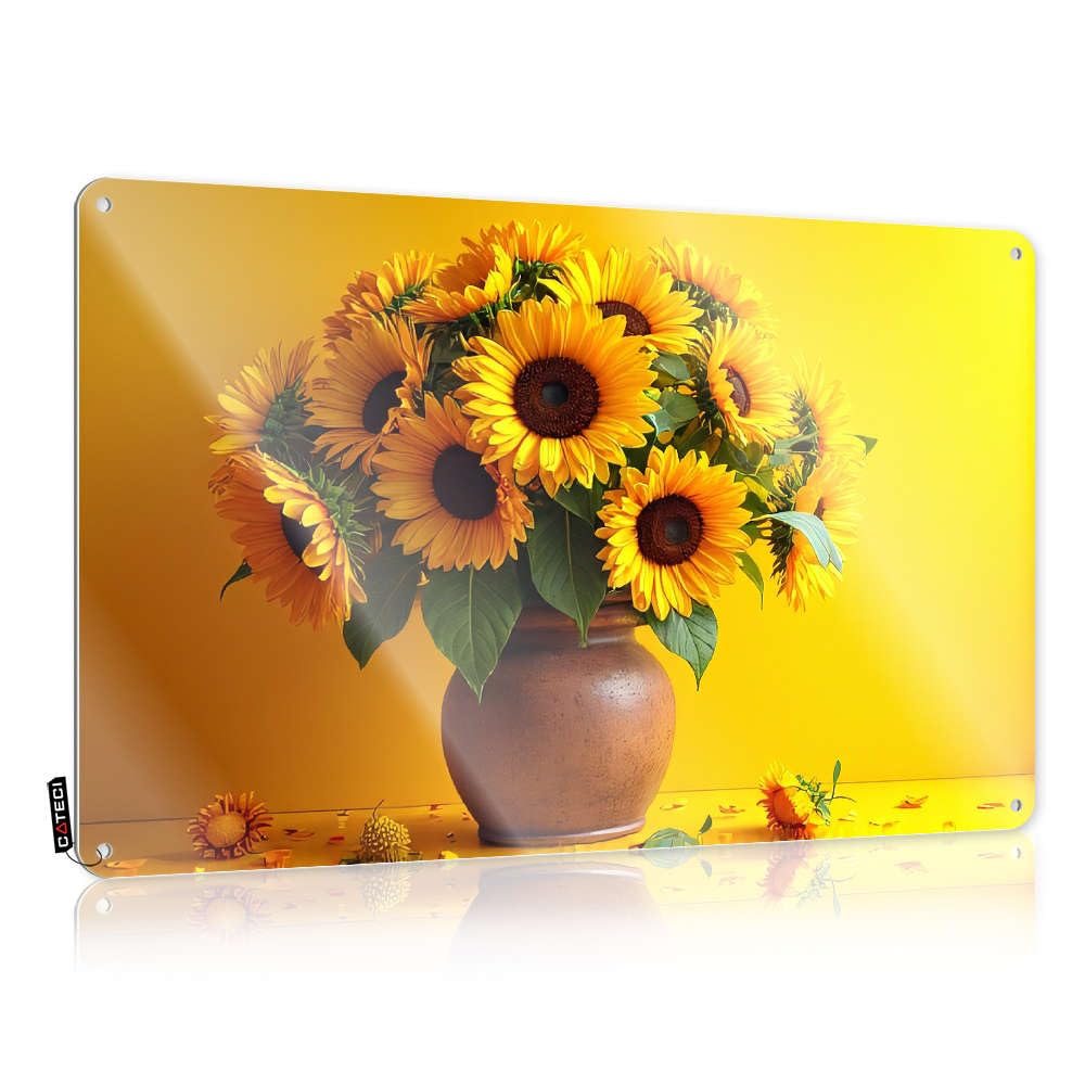 Fzfn Colour Sunflowers In A Brown Vase On A Yellow Background. Accessories Inappropriate - Cottage Funny Wall Art Wall Art Decoration(30X40cm)