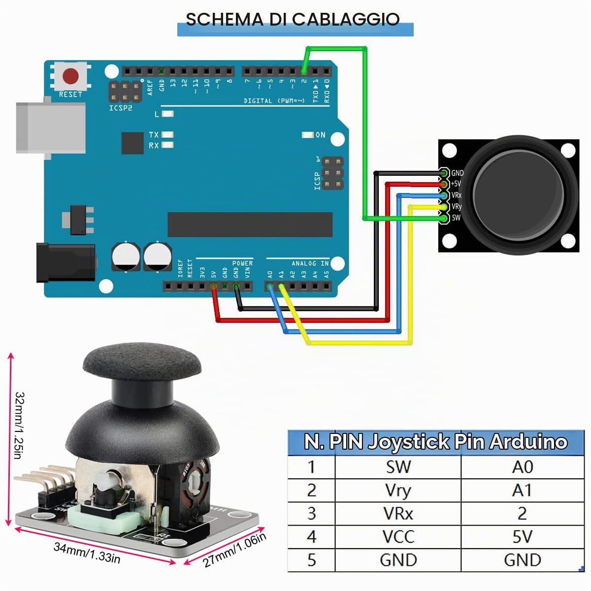 Modulo joystick doppio gioco, 10 pezzi KY-023 analogico joystick controller sensore, uscita X Y con interruttore a pulsante Z, DC 3,3 V-5 V per