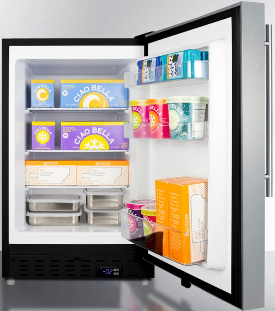 Summit Appliance ALFZ37BCSSHV Built-in Undercounter ADA Compliant Residential All-Freezer with Stainless Steel Cabinet, Vertical Handle, Door Storage, Adjustable Thermostat and Manual Defrost on Fridge.com