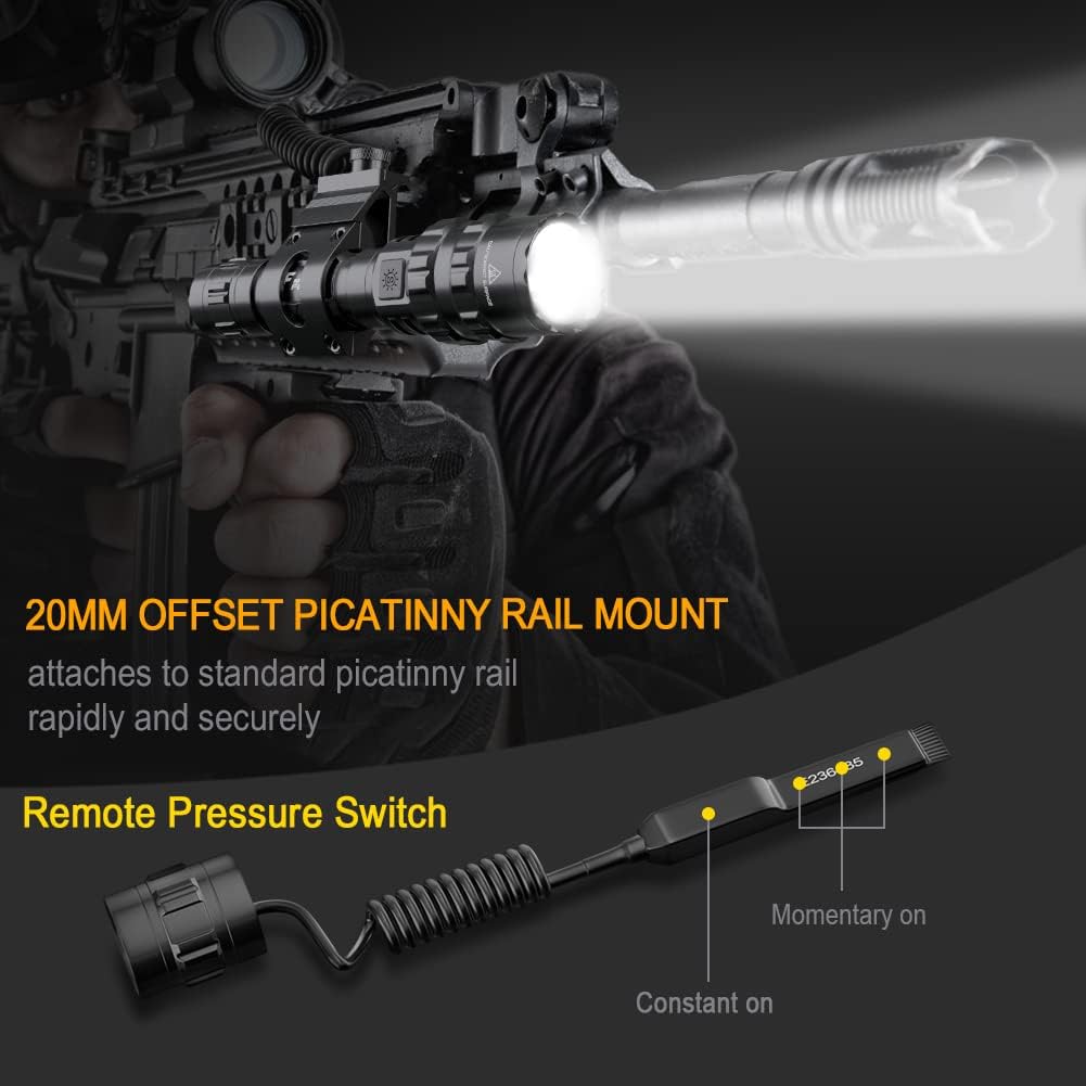 Tactical Flashlight with Picatinny Mount MoveFlash 1600LM Led Waterproof Tactical Flashlights for Outdoor Indoor,5 Modes,Remote Pressure Switch Included : Sports & Outdoors