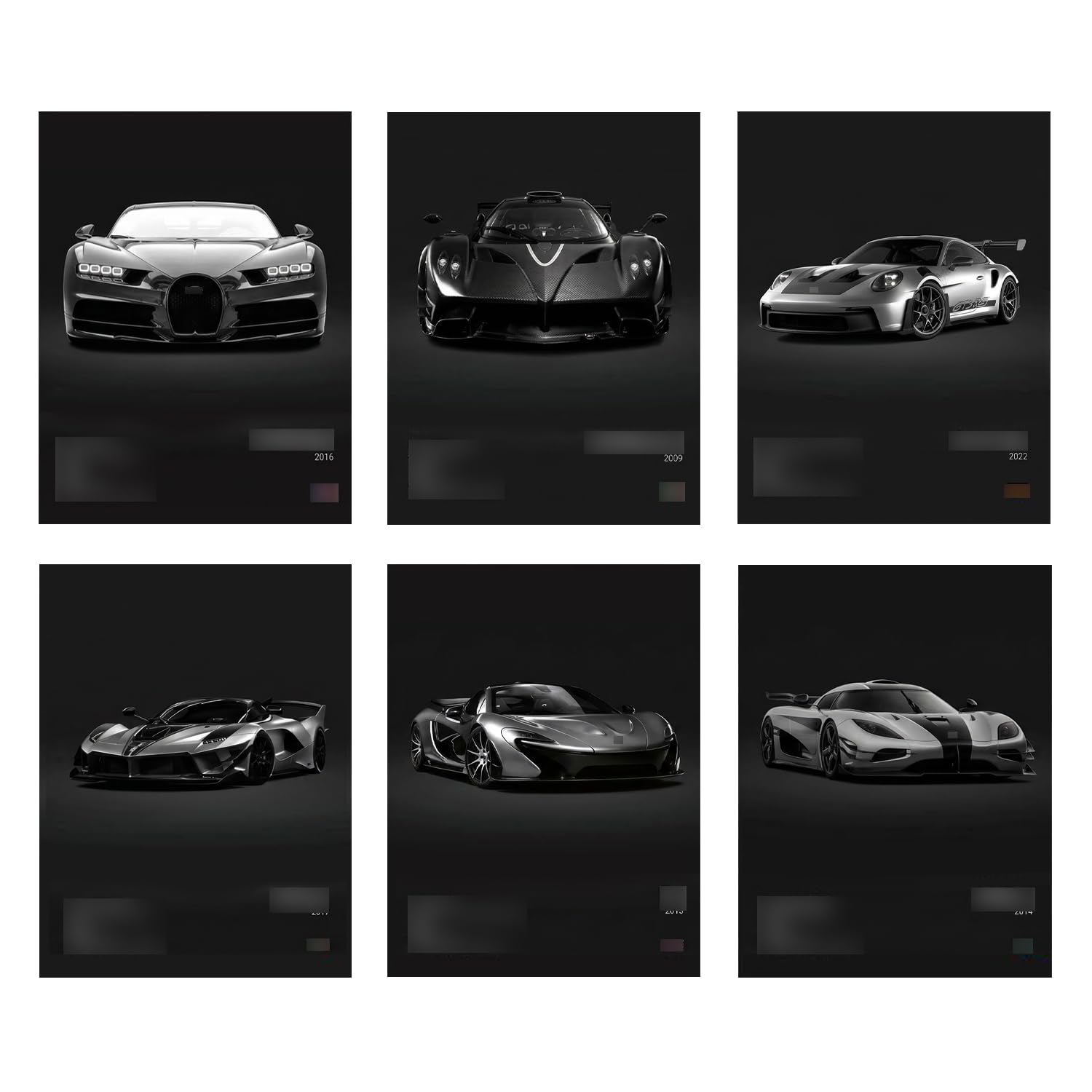 HIVTE 6 Piece Canvas Wall Art Set - Racing Car Collection for Man Cave or Boys Room Decor (12x8 Inches)