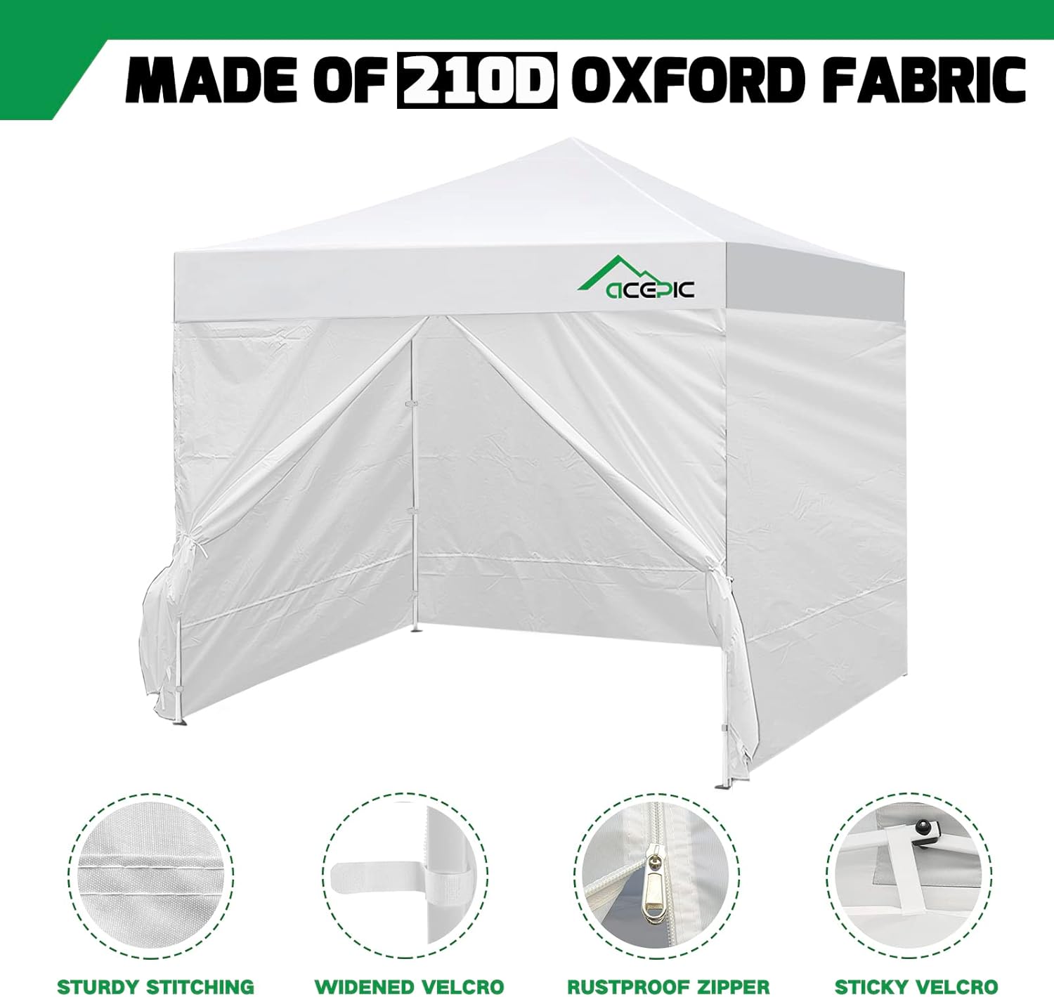 Acepic 10x10ft Canopy Sidewalls with Door for Pop Up Canopy Frame,Waterproof UV Protection Material for Outdoor Events, Courtyard, Vendor Booths(Gray, 4PCS Sidewalls Only, Canopy Tent NOT Included)