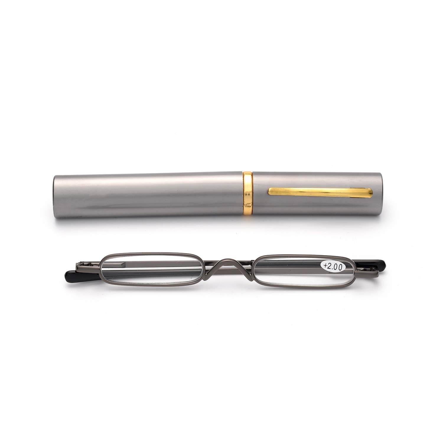 ZUVGEES Easy Carry Mini Compact Slim Reading Glasses—Lightweight Portable Readers with w/Pen Clip Tube Case