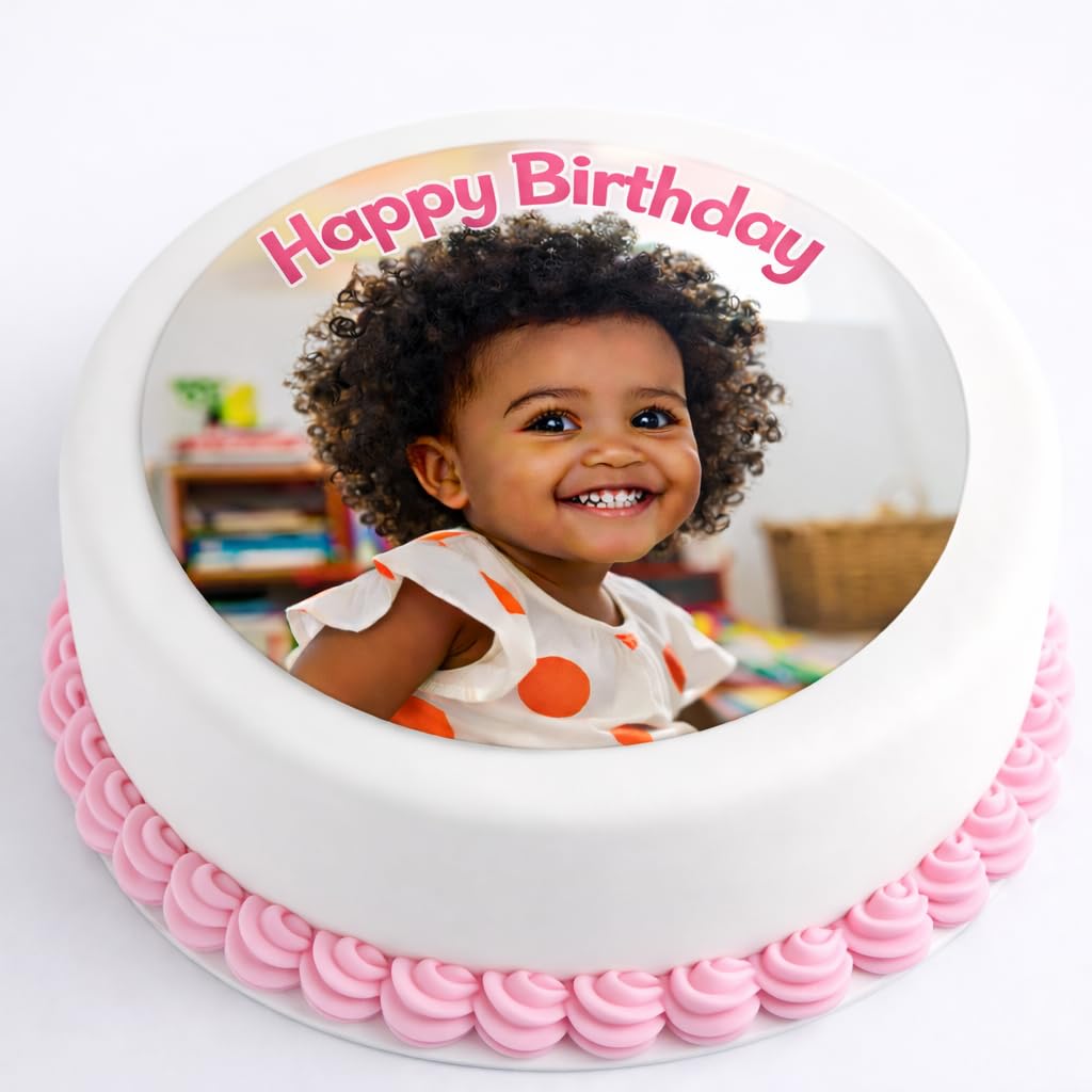 Personalised Cake Topper 7.5,7,6,5,4 Inch Multiple Sizes Round Square Heart Photo Logo Name Age Edible Fondant Icing Sheet Wafer Cupcake Topper Free UK P&P